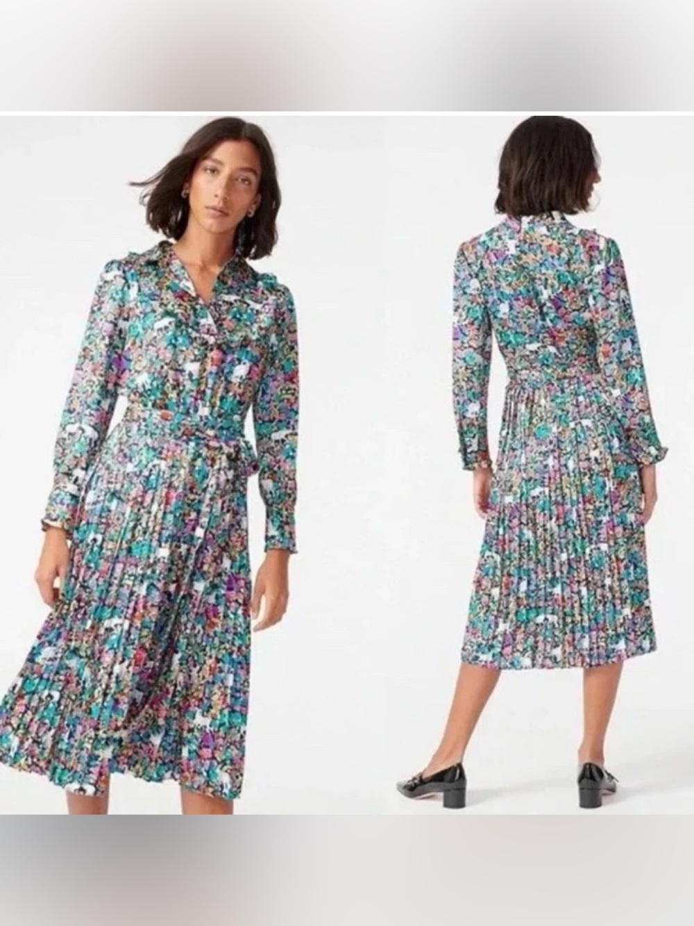 J.Crew Pleated midi dress in grazing goats print size 0